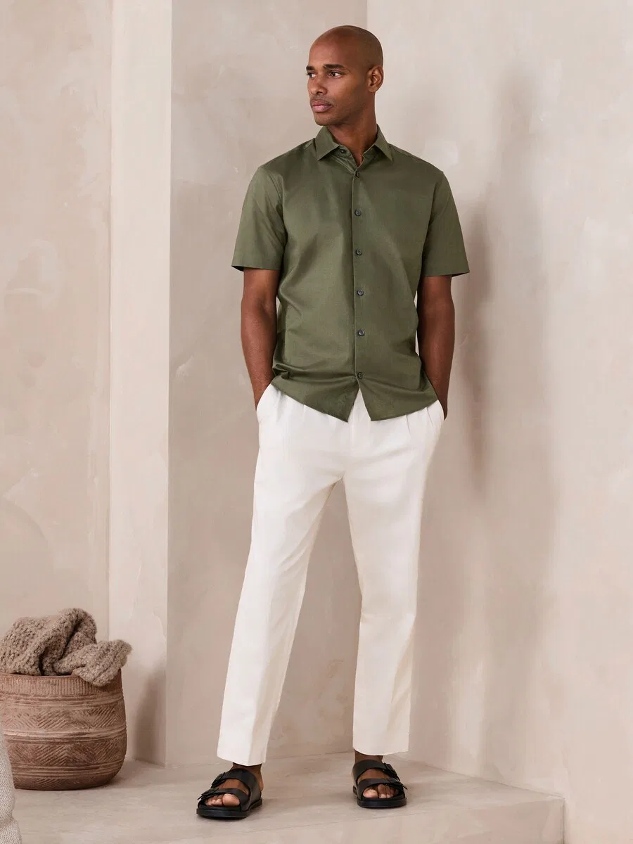 Рубашка Next Regular fit Button Up Shirt 'N. Premium' оливкового цвета — фото 4