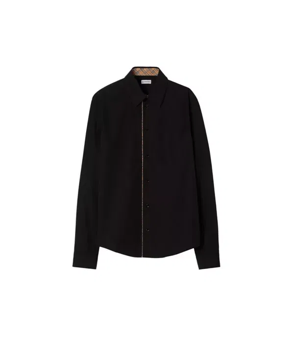 Мужская классическая рубашка с принтом Classic Fit Check Piping Cotton Poplin Shirt Burberry, черный — фото 3