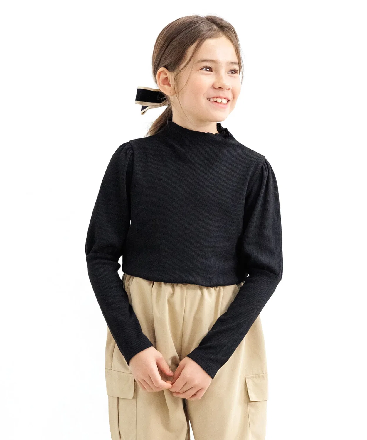 Детский пуловер с высоким воротником Ribbed Mellow Bee des Bee, Black
