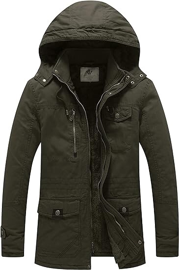 

Парка WenVen Men's Winter Thicken Cotton with Removable Hood, темно-зеленый