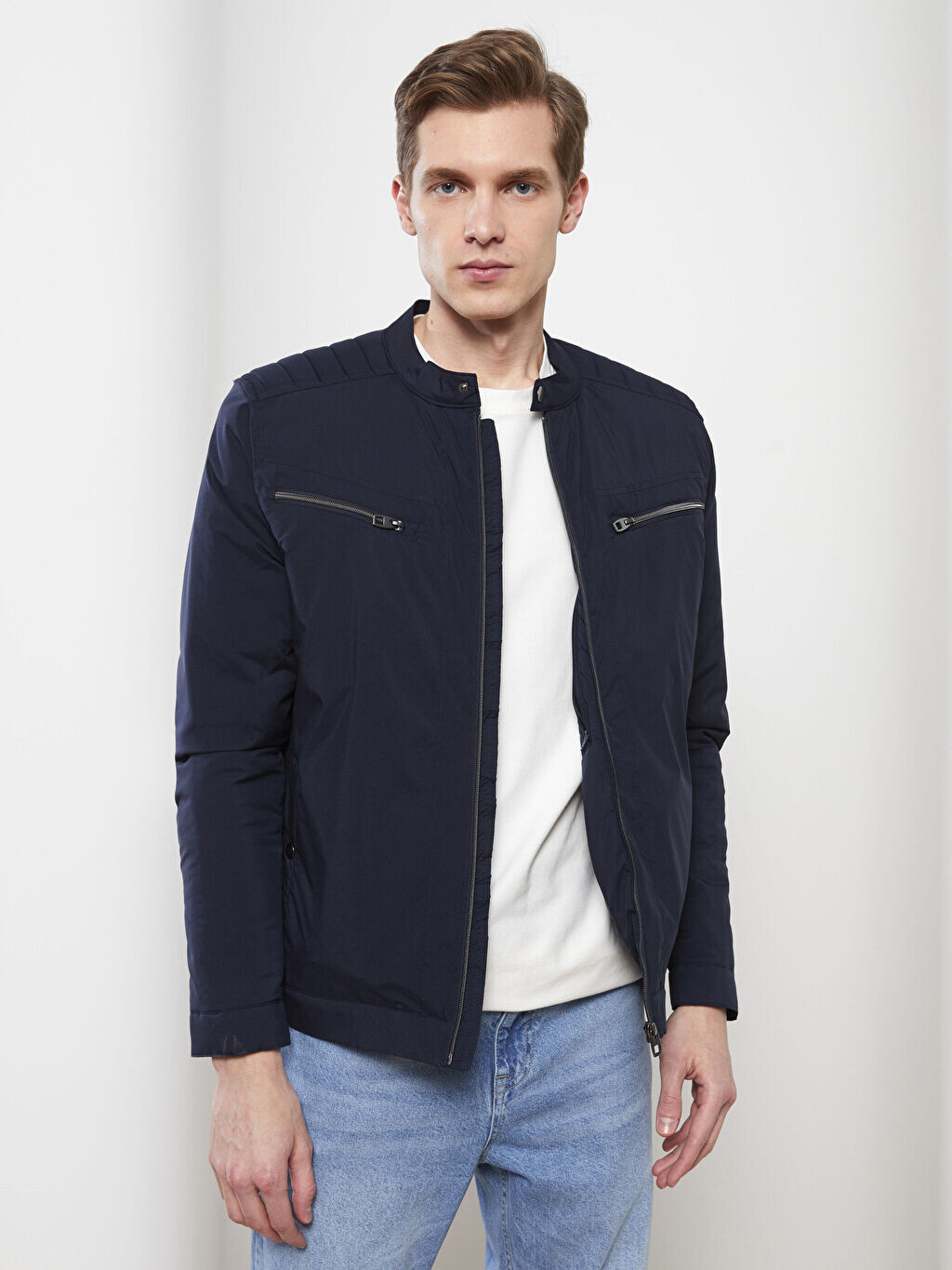 

Мужское пальто Slim Fit с байкерским воротником LCW Vision, Черный, Мужское пальто Slim Fit с байкерским воротником LCW Vision