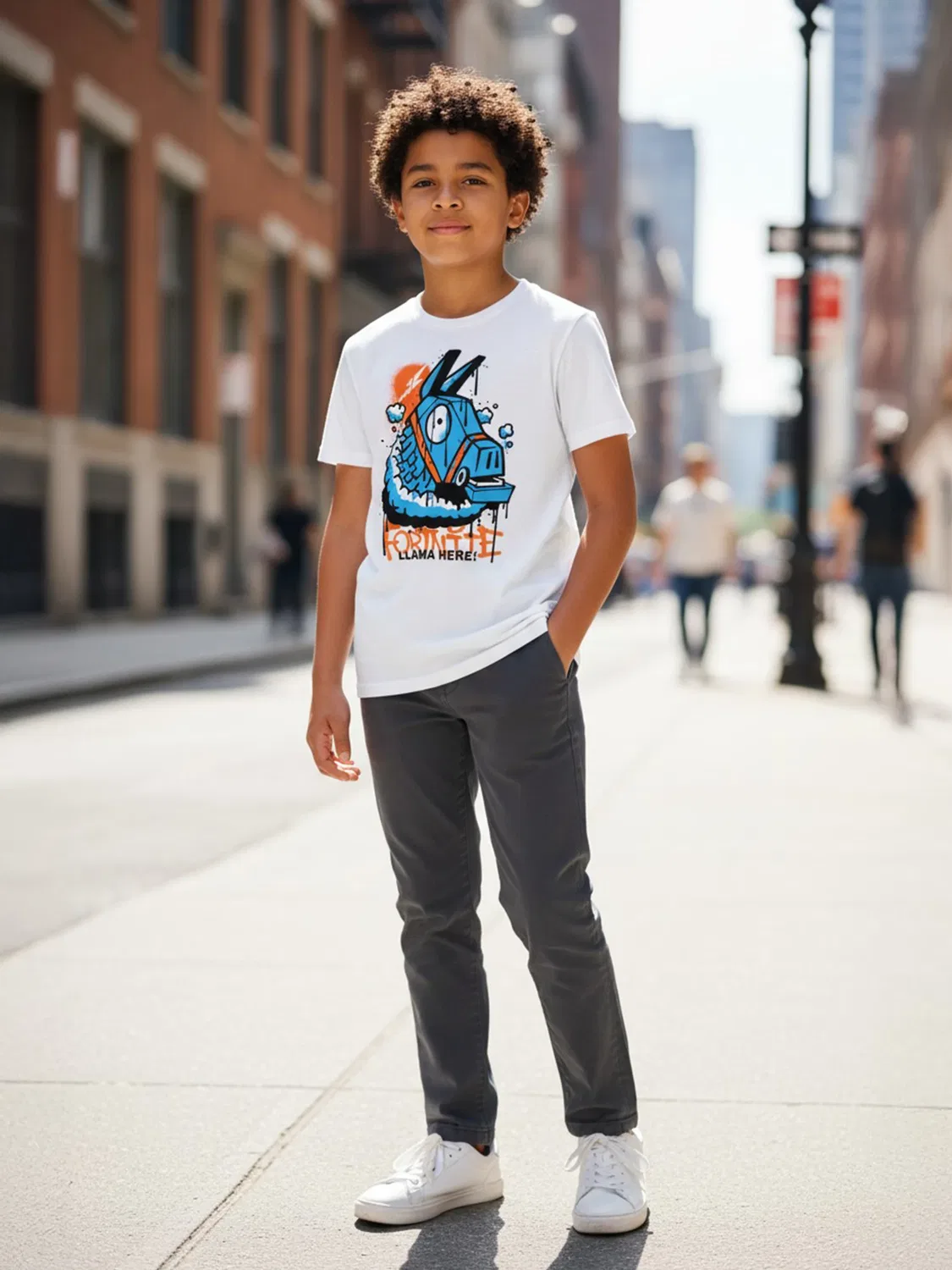 Футболка с принтом Llama here! Oberteil Shirt kurzärmlig Fortnite, белый — фото 3
