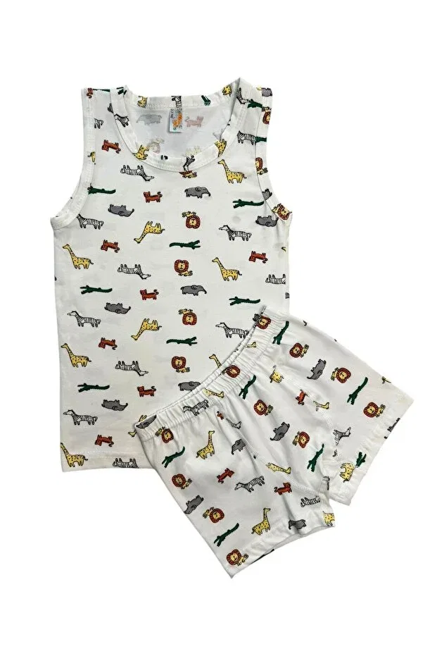Детский комплект нижнего белья для мальчиков хлопковый Elephant Zebra Giraffe Lion Pattern Elmas Kids, White