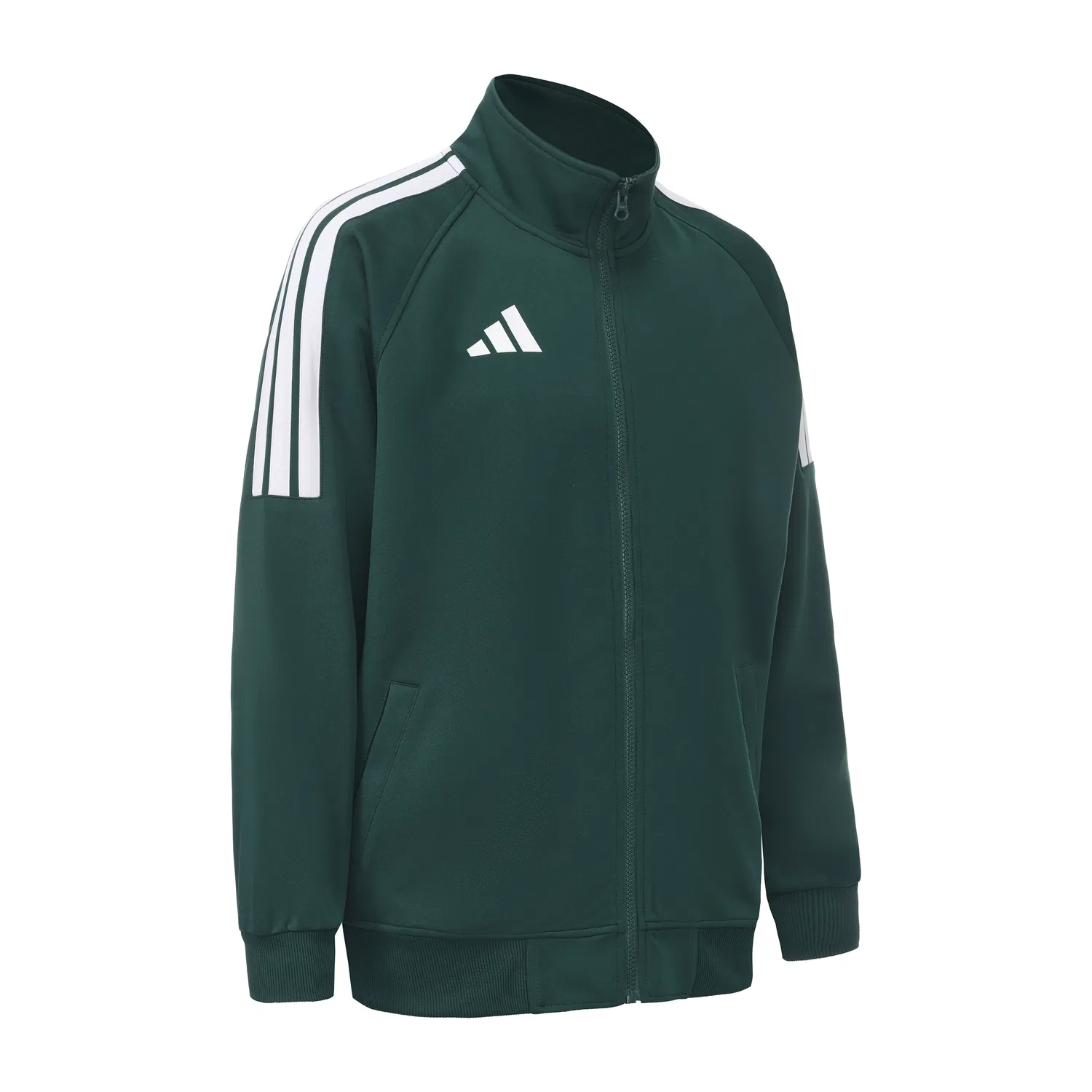 Куртка Adidas с воротником-стойкой, темно-зеленая с белыми полосами — фото 4