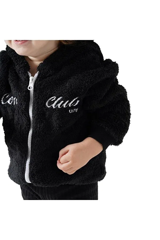 Детское платье-кардиган из плюша с капюшоном Cosy Club Shop, Black — фото 2