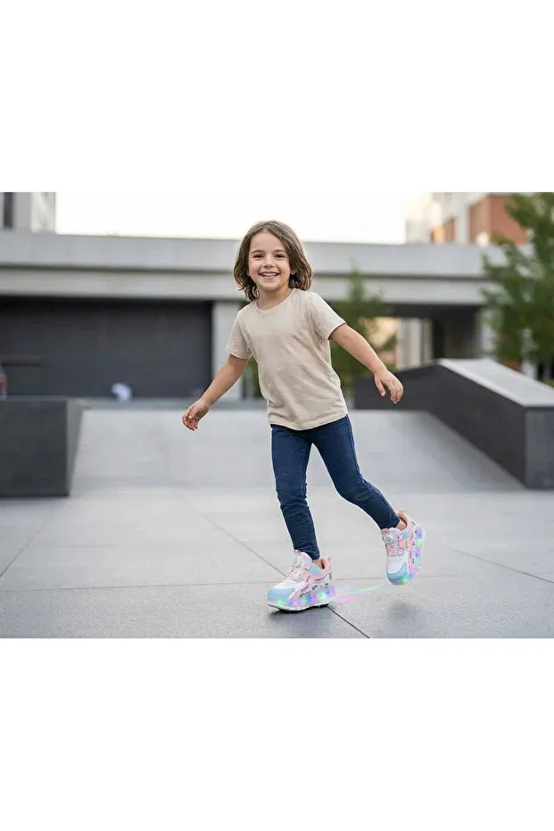 Детские кроссовки для девочек с принтом Lighted roller skating shoes Le Style De Marie, Powder — фото 2