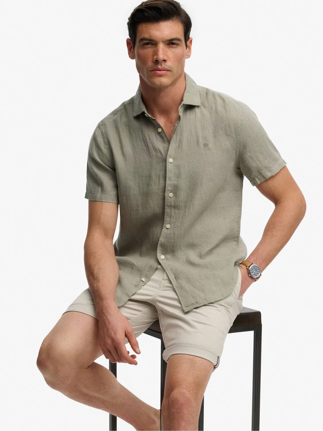 Superdry Green Riviera льняная рубашка с коротким рукавом