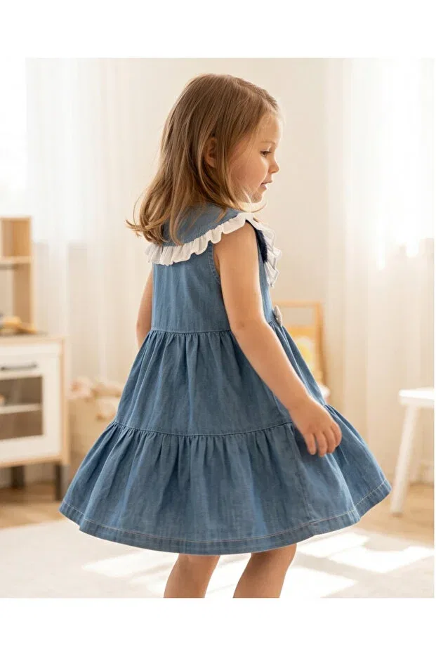 Детское джинсовое платье для девочек с бабочкой Jikko Baby, Blue — фото 3