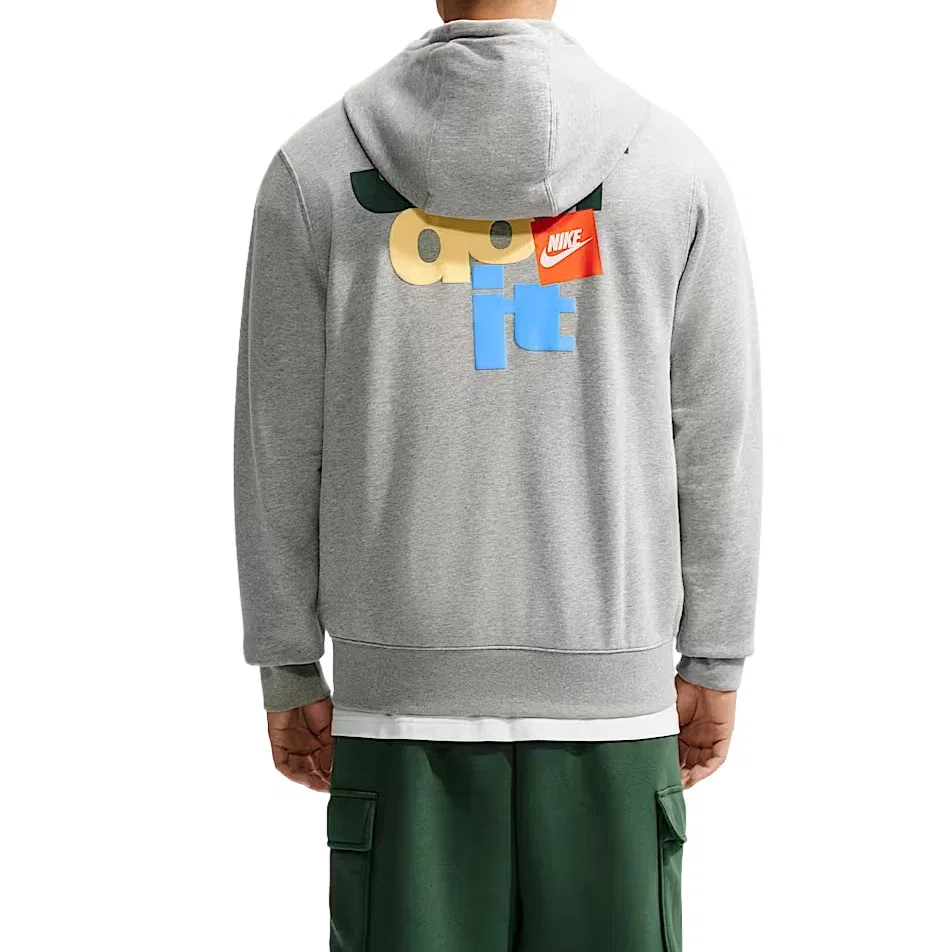 Мужское худи из футера с капюшоном Nike Sportswear Club French Terry Dark Grey Heather Light Smoke Grey White, серый — фото 2