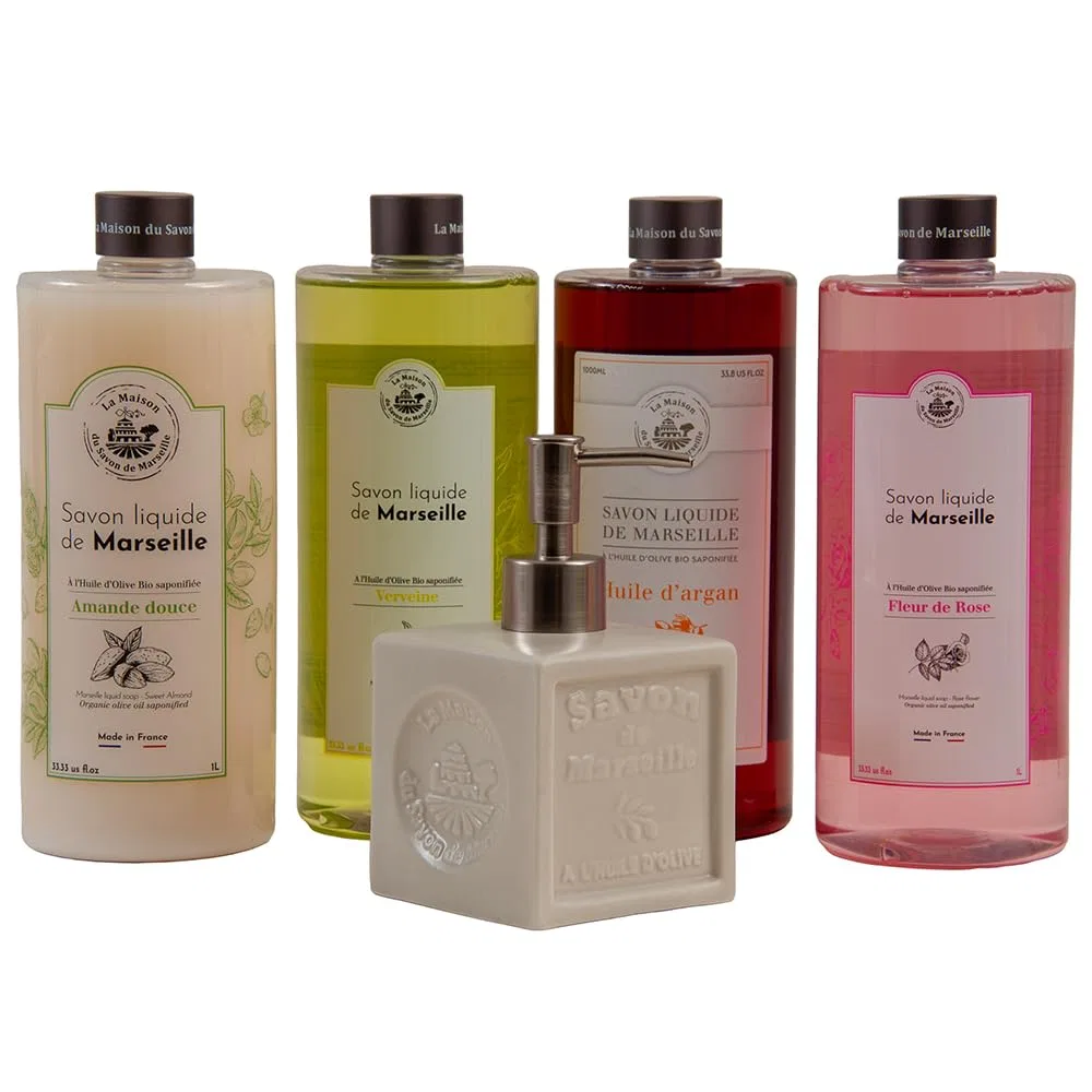 Жидкое мыло для рук Organic Olive Oil, LA MAISON DU SAVON, набор 4 refill по 1 л, дозатор 300 мл, Ivory