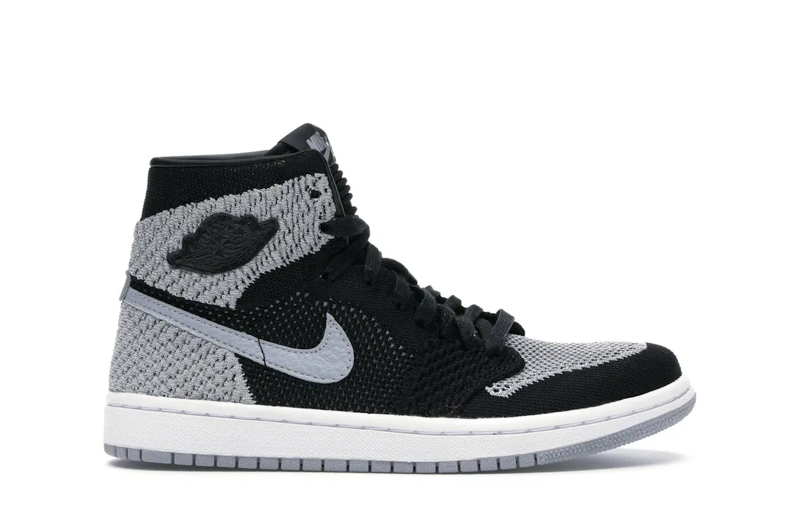 Детские кроссовки высокие с принтом Jordan 1 Retro High Flyknit Jordan, Black/Wolf Grey-White