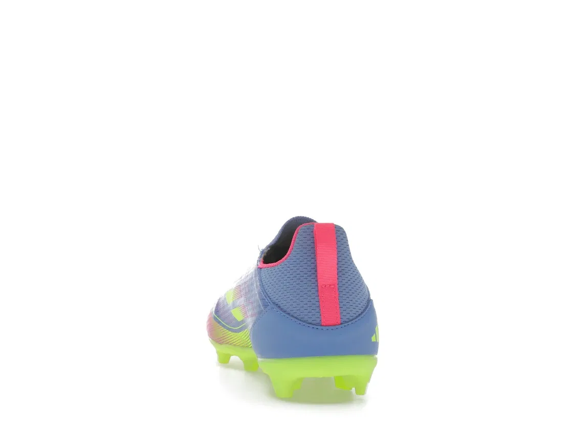 Детские бутсы без шнуровки Adidas F50 League Laceless FG/MG, Blue Fusion Lucid Lemon Lucid Pink — фото 4