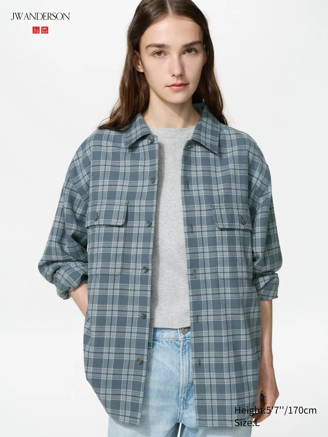 Рубашка Uniqlo, в клетку, оливковая — фото 3