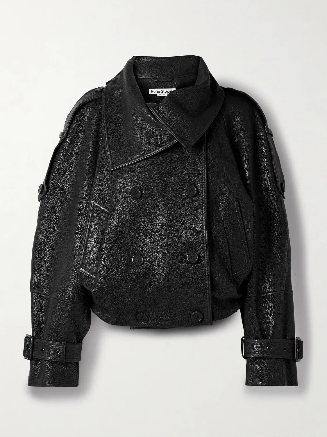 Двубортная кожаная куртка с текстурой Acne Studios, черный
