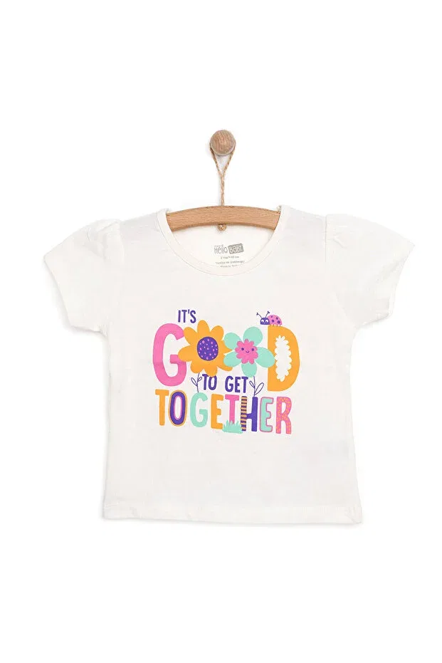 Детская футболка для девочек с принтом Flamingo Printed Ebebek Hello Baby, Ecru