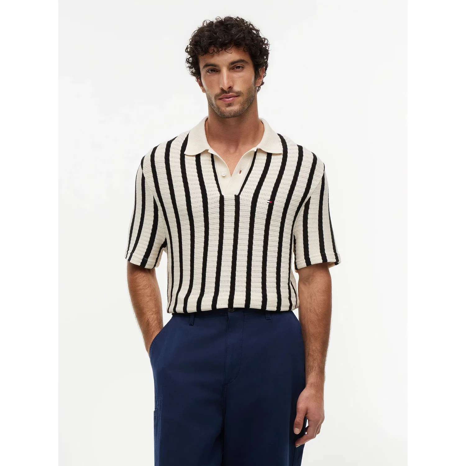Мужское поло из лохматого трикотажа свободного кроя Tommy Hilfiger, Muslin/Black
