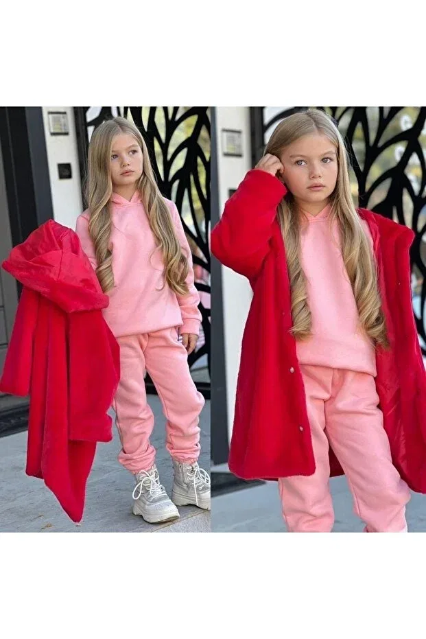 Детский спортивный костюм для девочек с принтом Alara Reyhan, Pink And Red — фото 3