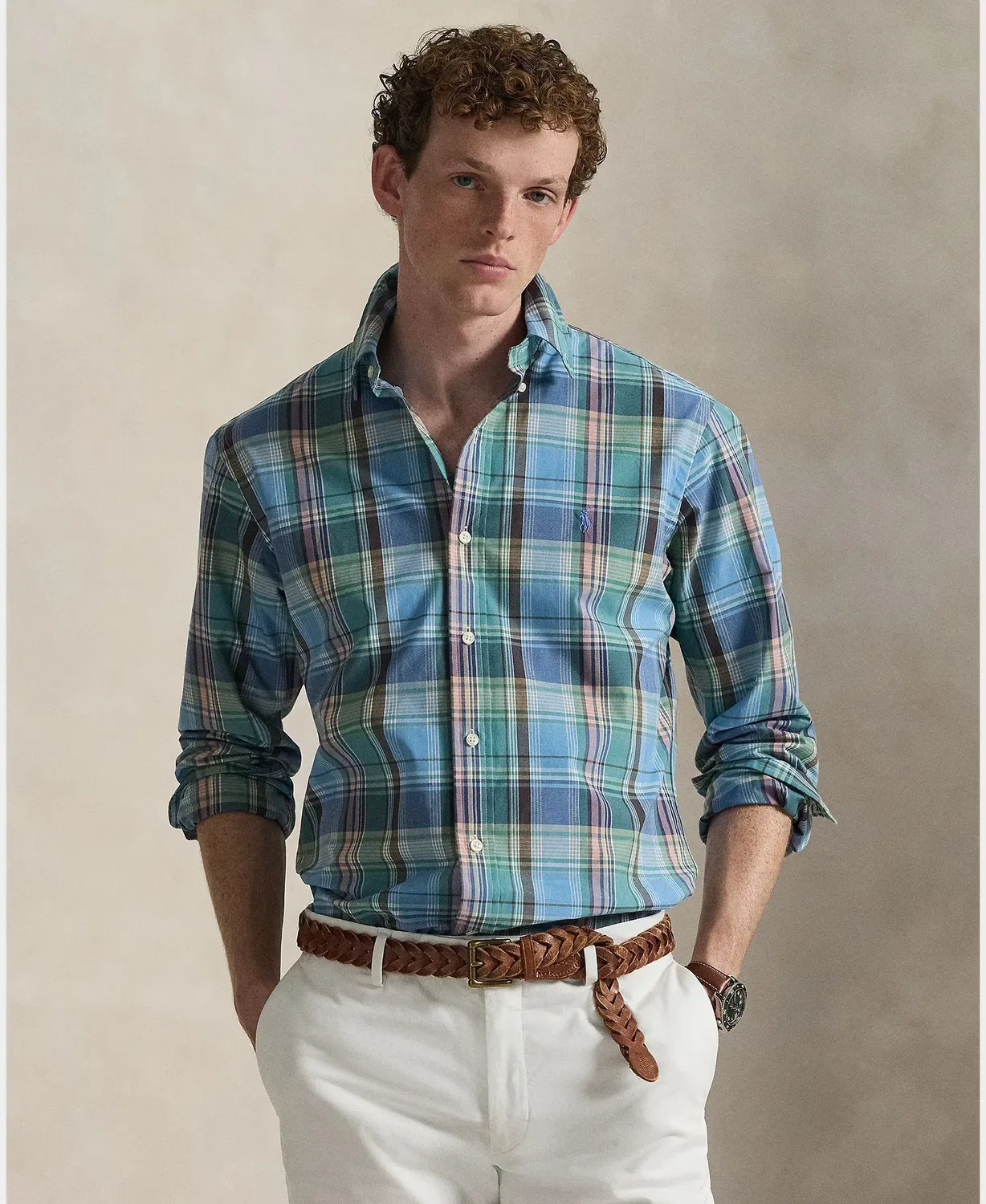 Мужская рубашка Custom Fit из поплина с принтом Polo Ralph Lauren, Azul
