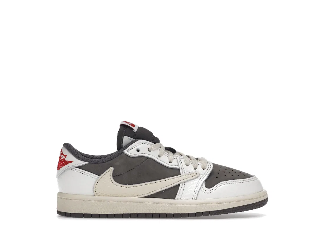 Детские кроссовки Lifestyle с принтом Jordan 1 Retro Low OG SP Travis Scott Reverse Mocha, Sail/University Red-Ridgerock