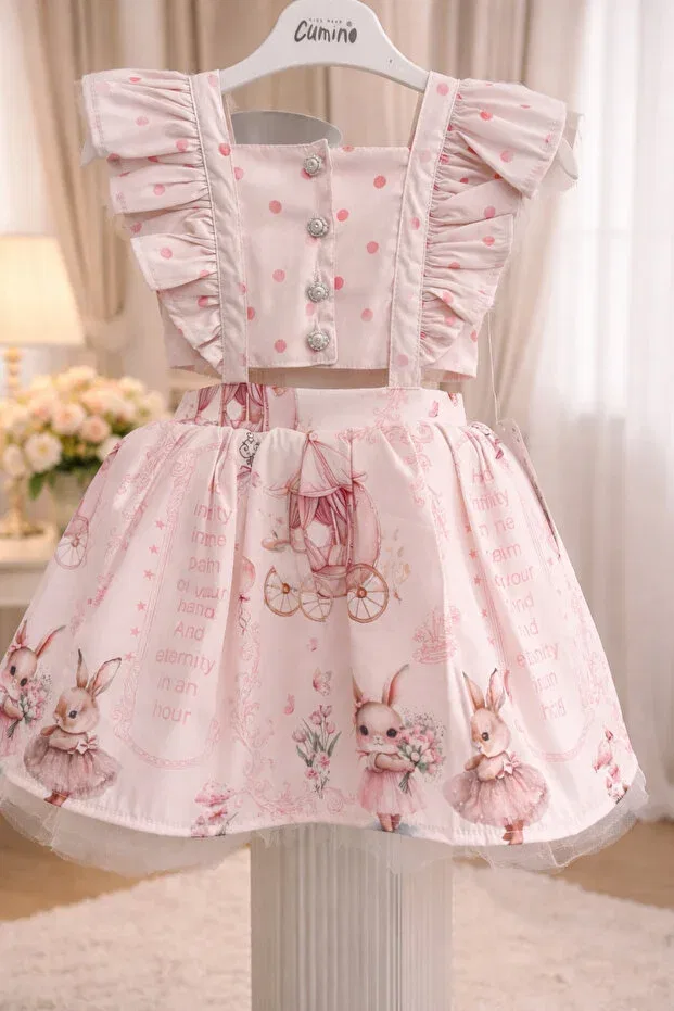 Детское платье для девочек с принтом Cumino Rabbit Tutu Dress Alvadonna, Pink — фото 2