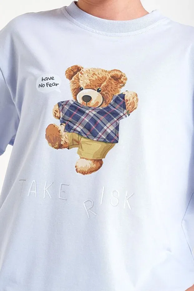 Детская футболка для девочек с принтом Teddy Bear Printed Loco Loco, Blue — фото 2