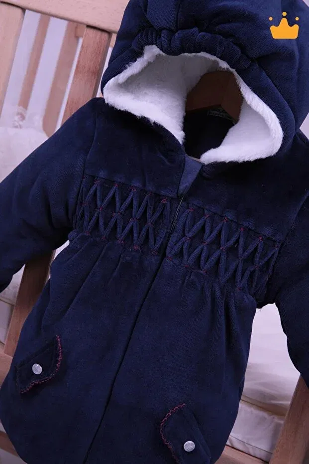Детское пальто для девочек бархатное Parka 12569 Babyhola, Navy Blue — фото 4