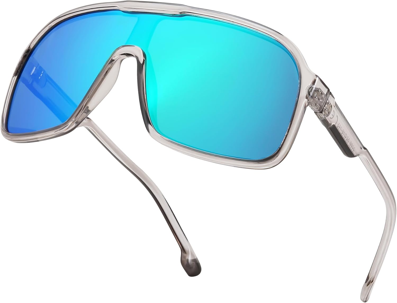 

FEISEDY Модные поляризованные солнцезащитные очки увеличенного размера с цельными светоотражающими линзами, спортивные солнцезащитные очки B0122, Transparent Grey/Green Mirror