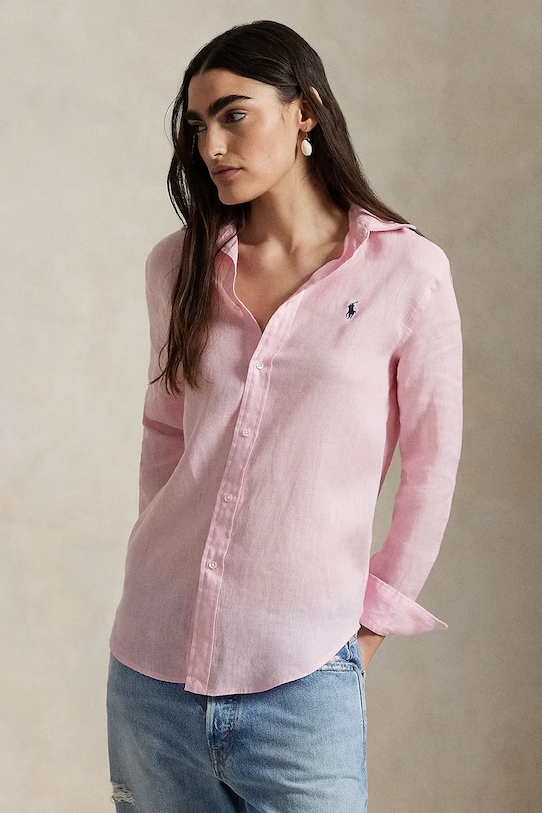 

Льняная рубашка Polo Ralph Lauren, розовый