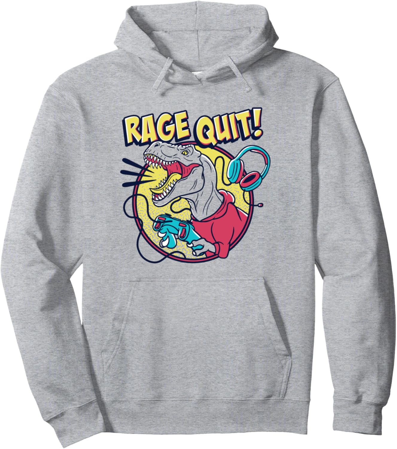 

Модная толстовка Trendy Rage Quit T-Rex Video Gamer Circle Hoodie Trendy Apparel, серый