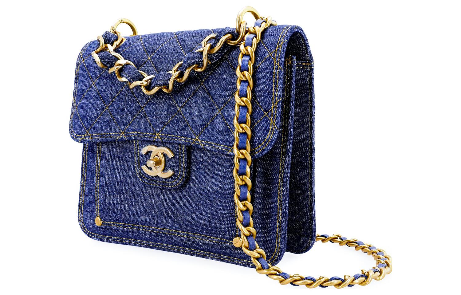 CHANEL Джинсовый клатч, сумка-мессенджер, средняя, унисекс, синий — фото 2