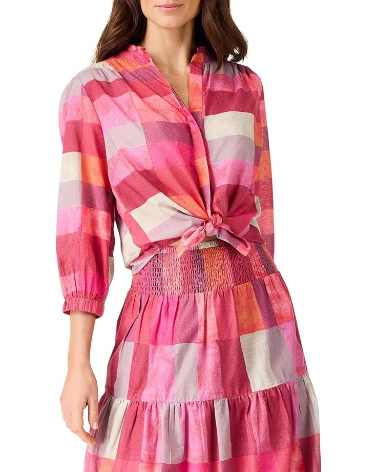 

Платье NIC+ZOE Sunset Plaid Cotton Girlfriend Shirt, цвет Pink Multi