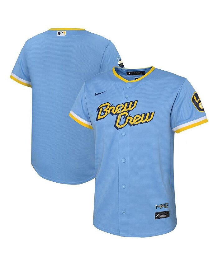 

Реплика игрока Christian Yelich Powder Blue Milwaukee Brewers City Connect для мальчиков и девочек дошкольного возраста Nike, синий