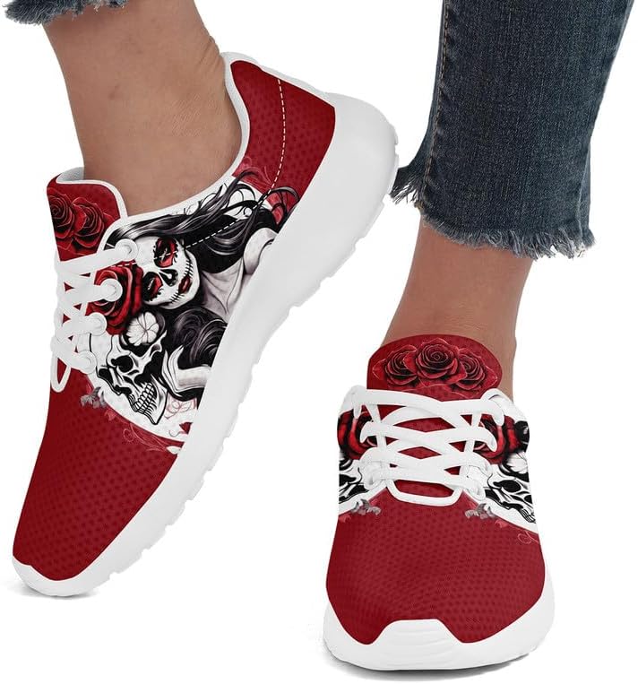 Модные кроссовки с черепом для мужчин и женщин, розовые и черно-красные, повседневные, легкие, унисекс, для бега, тенниса и ходьбы Awsole — фото 4