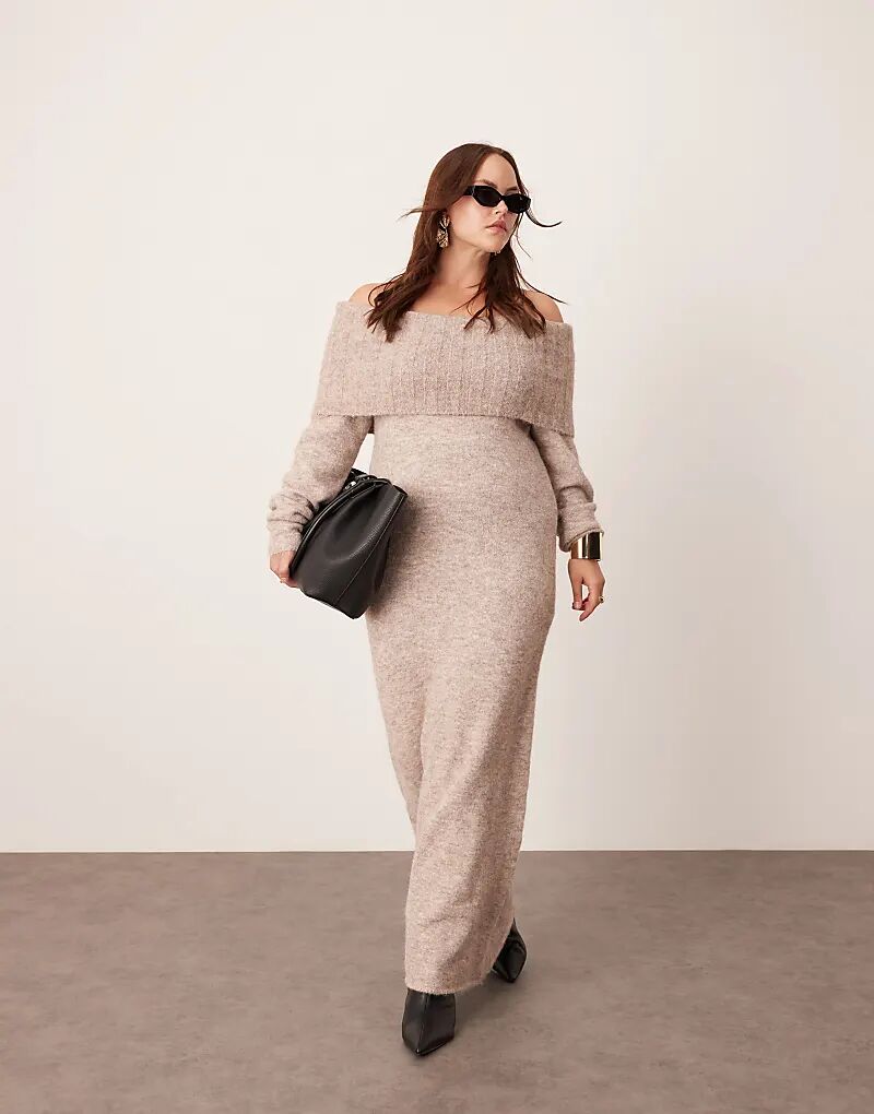 

Платье Curve трикотажное бардо мидакси в грибном цвете ASOS EDITION