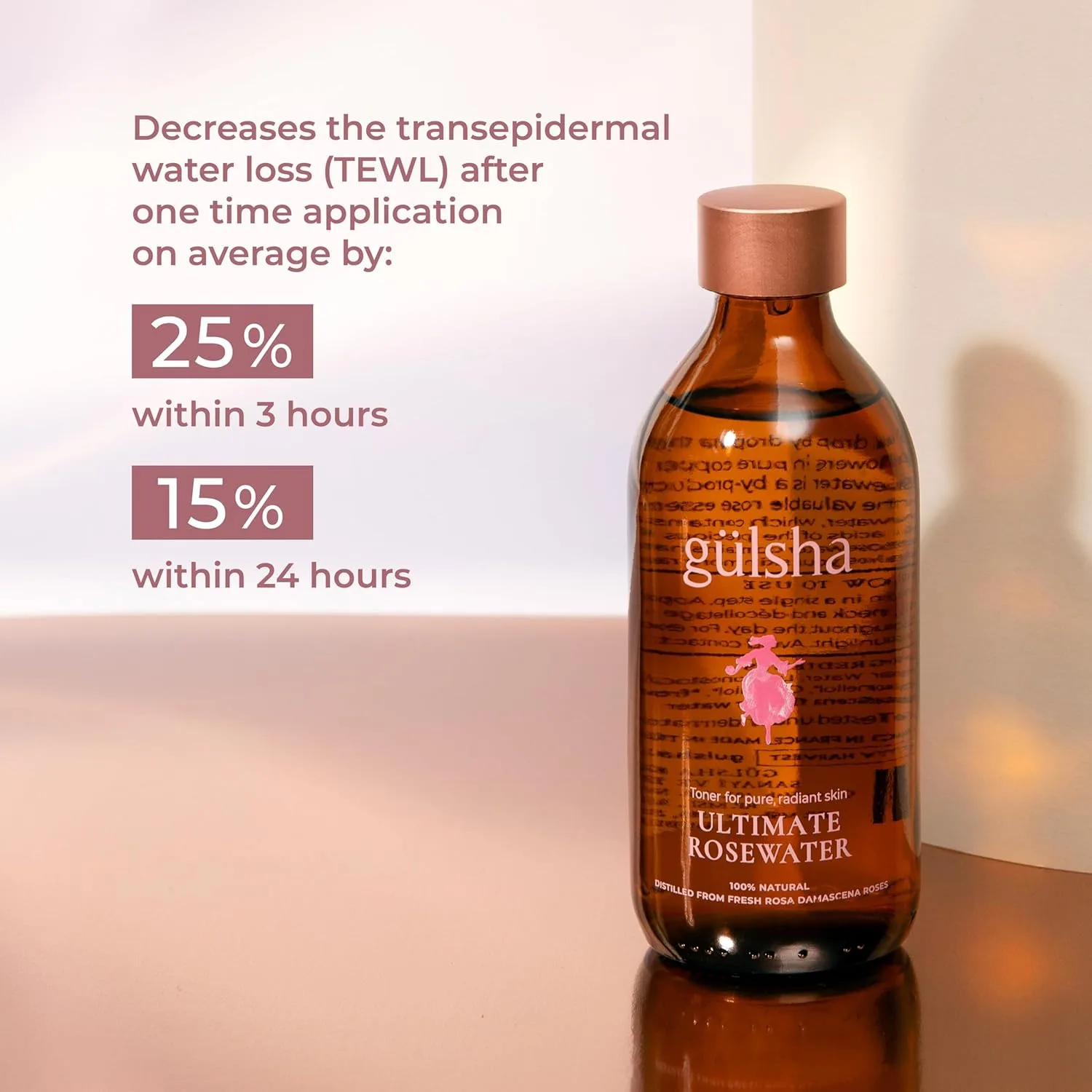 Тоник Gülsha — GULSHA ULTIMATE ROSEWATER, натуральная цветочная вода Rosa Damascena, очищает, питает и, 200 мл — фото 3