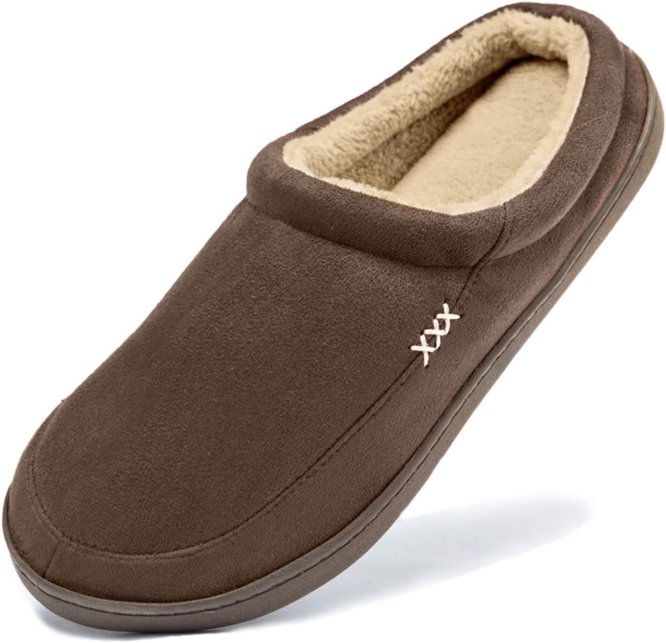 

Мужские домашние тапочки NewDenBer с теплой подошвой из пены с эффектом памяти, замшей и плюшевой флисовой подкладкой, для ношения дома и на улице, Coffee/Coffee