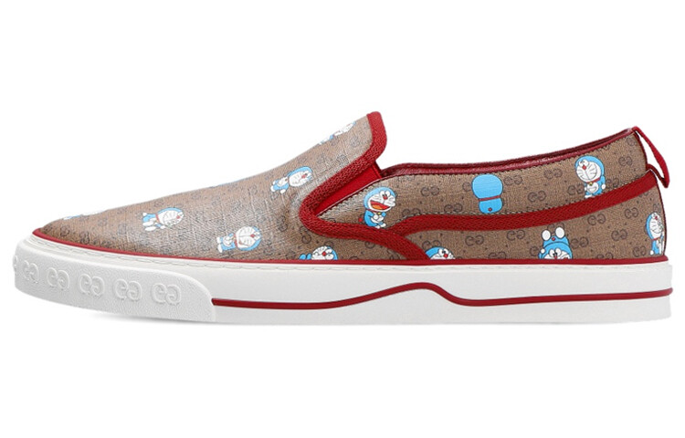 Слипоны женские Doraemon x Gucci, красный / коричневый