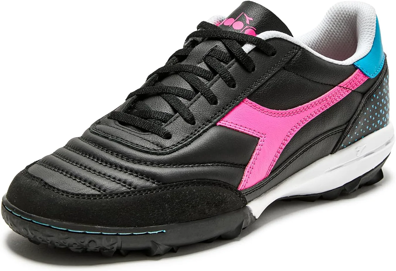 Футбольные бутсы Diadora Calcetto LT для игры на искусственном газоне - натуральная кожа, улучшенная амортизация, резина с повышенной износостойкостью, искусственный газон, оптимальное сцепление и стабильность, черный/розовый/синий — фото 2