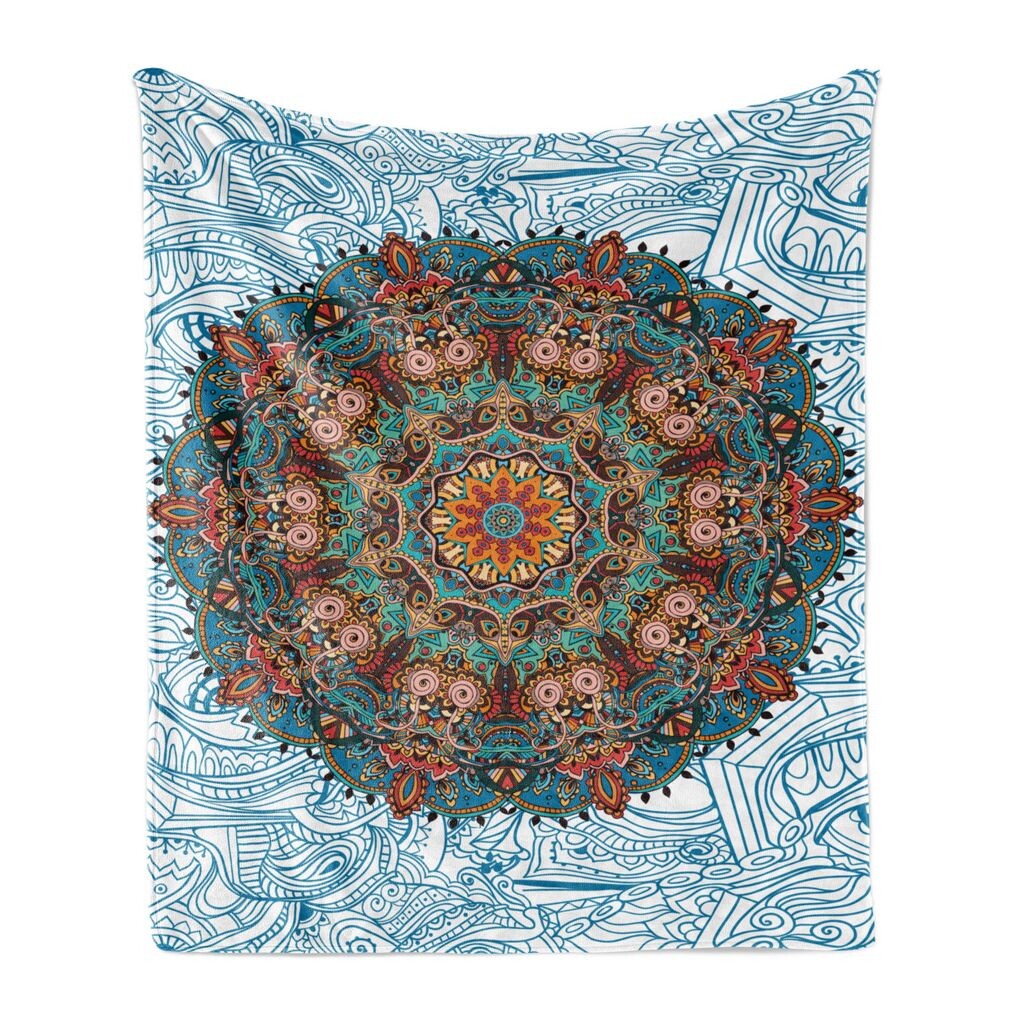 

ABAKUHAUS Mandala Мягкое фланелевое флисовое одеяло, восточный орнамент, уютный плюш для использования внутри и снаружи, 125 x 175 см, разноцветный