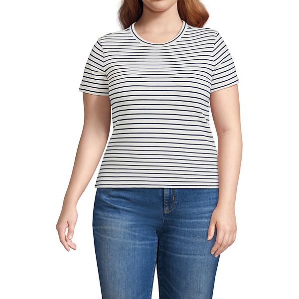 

Футболка с коротким рукавом Plus size Lands' End, Ivory Navy Stripe