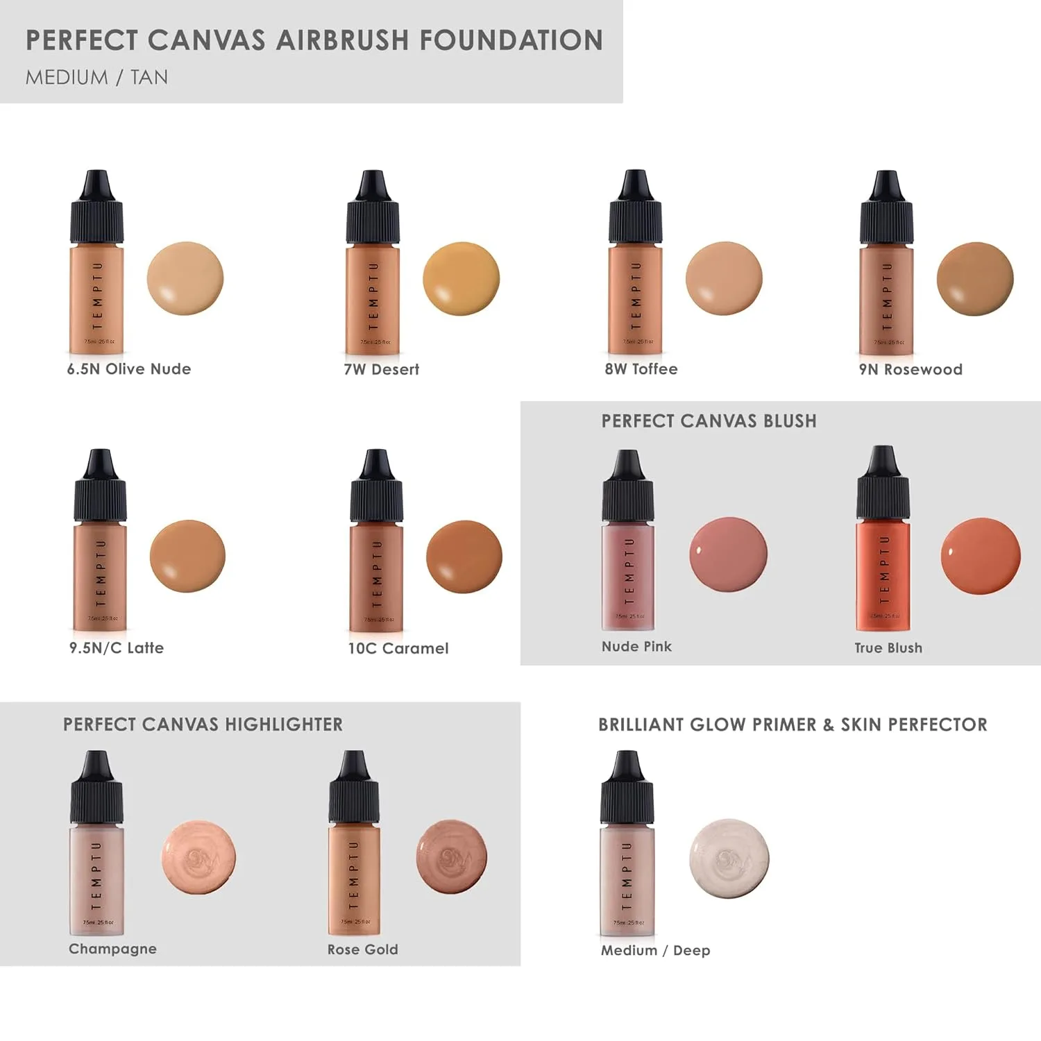 TEMPTU Air Flawless Complexion Airbrush Kit: беспроводная система Pro Airbrush, сменные картриджи для макияжа, набор с праймером, румянами, хайлайтером и тональной основой Perfect Canvas, Medium/Tan — фото 3