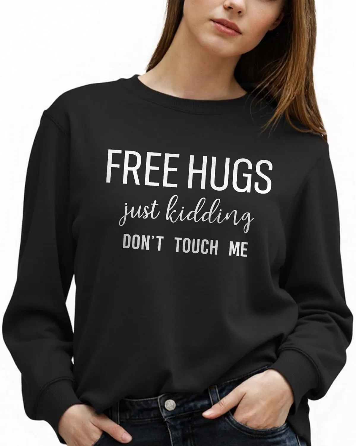 Женская толстовка с забавной надписью "Free Hugs Just Kidding Don't Touch Me" с длинными рукавами, повседневная, свободного кроя