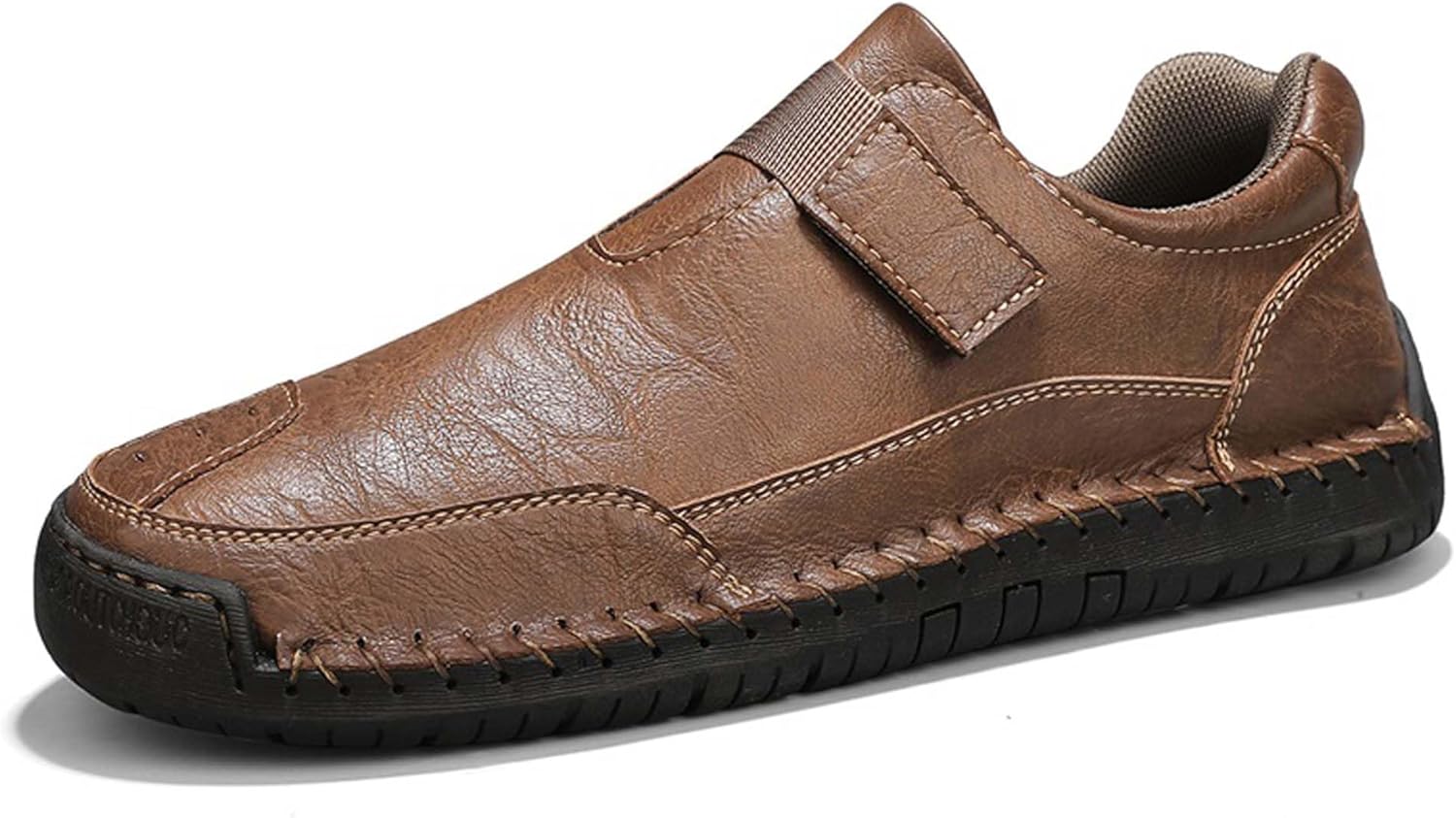 

Мужские премиальные кожаные прогулочные туфли, повседневная деловая обувь, обувь для вождения, на липучке, мягкие и износостойкие, с сетчатой подкладкой, ручная строчка, подходят для всех сезонов Generic, коричневый