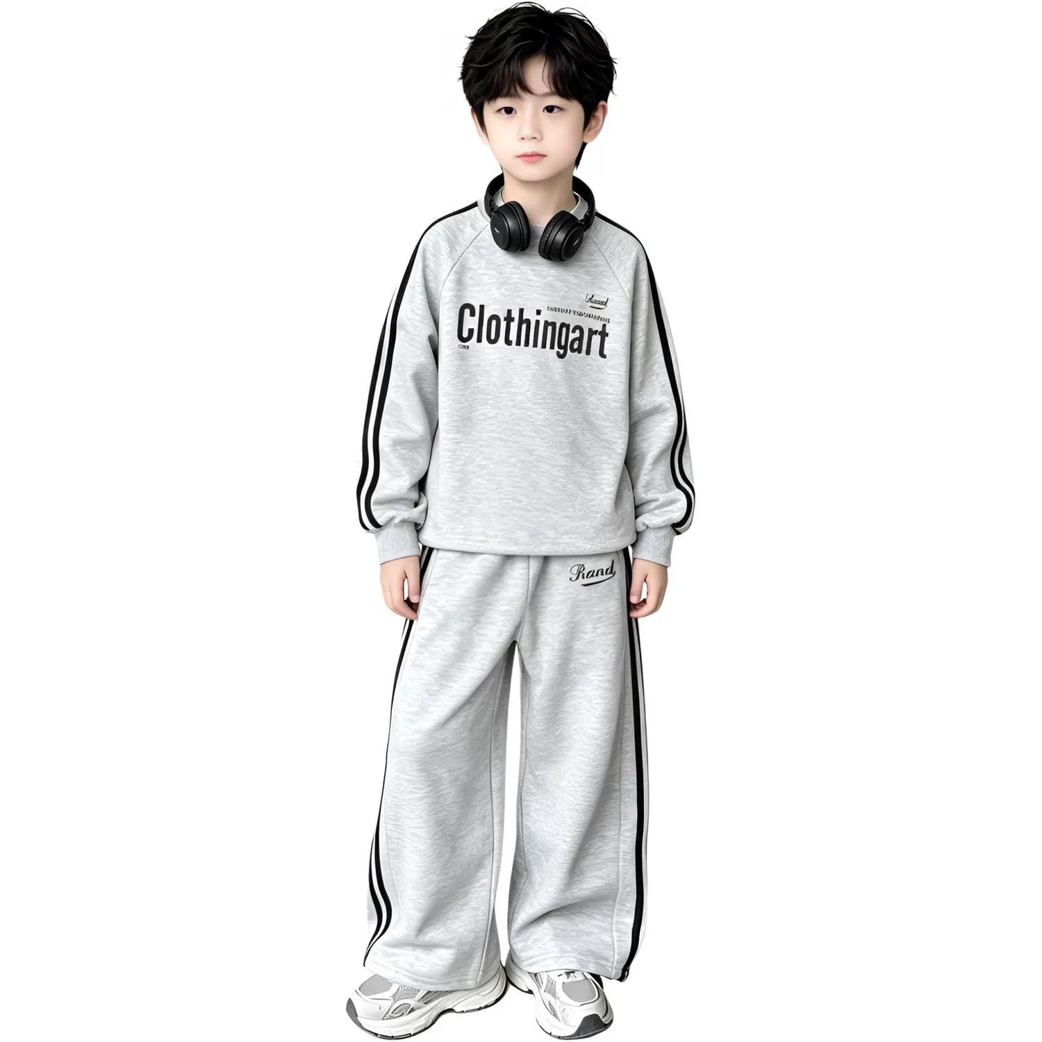 Детский спортивный комплект с круглым вырезом, модель Gray Two-Piece Set, MADALLO, Gray Two-Piece Set