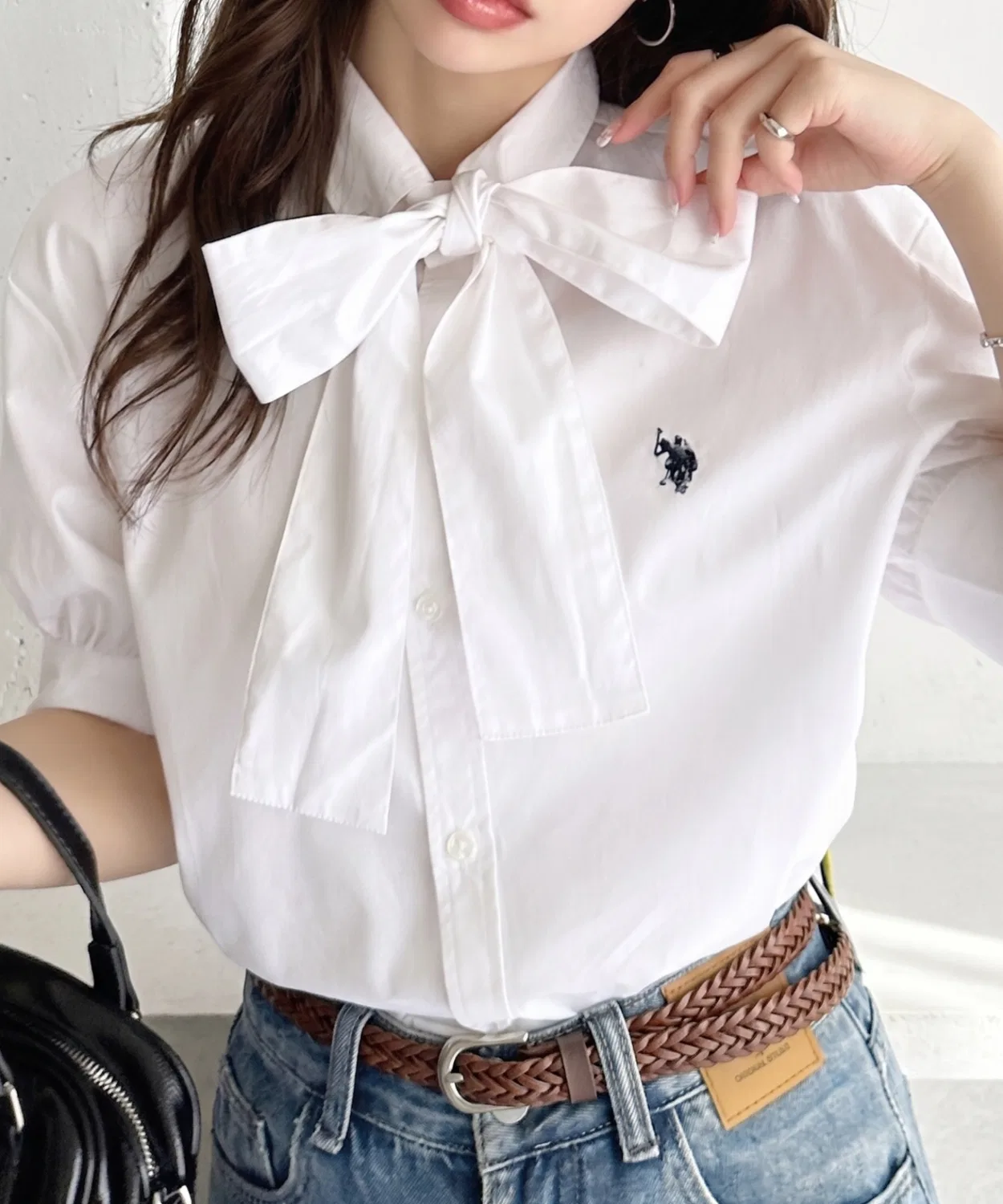 Женская блуза с бантом и коротким рукавом U.S. POLO ASSN., Белый