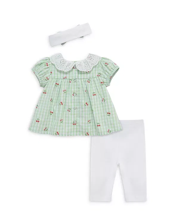 Детский комплект для девочек хлопковый с принтом Cherry Check Tunic & Leggings Set Little Me, Light Green