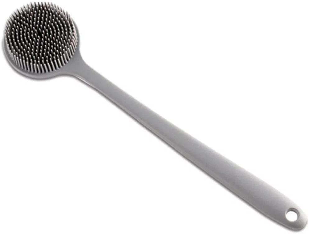 Щетка для тела с длинной ручкой, силиконовая, SlimpleStudio, 1 шт, 37.7 x 8.2 x 3.5 см, Grey