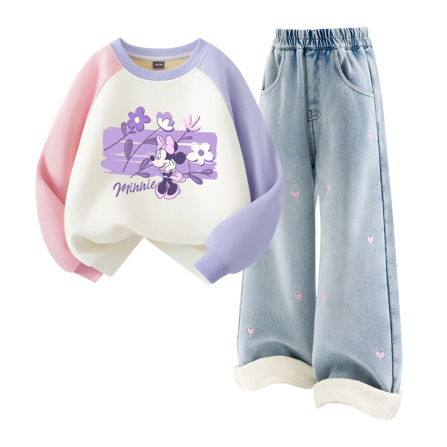 Детский спортивный костюм с воротником-стойкой на флисе Disney, [Thickened and Fleece-Lined]Daisy Pink+Solid Color Denim Light Blue — фото 3