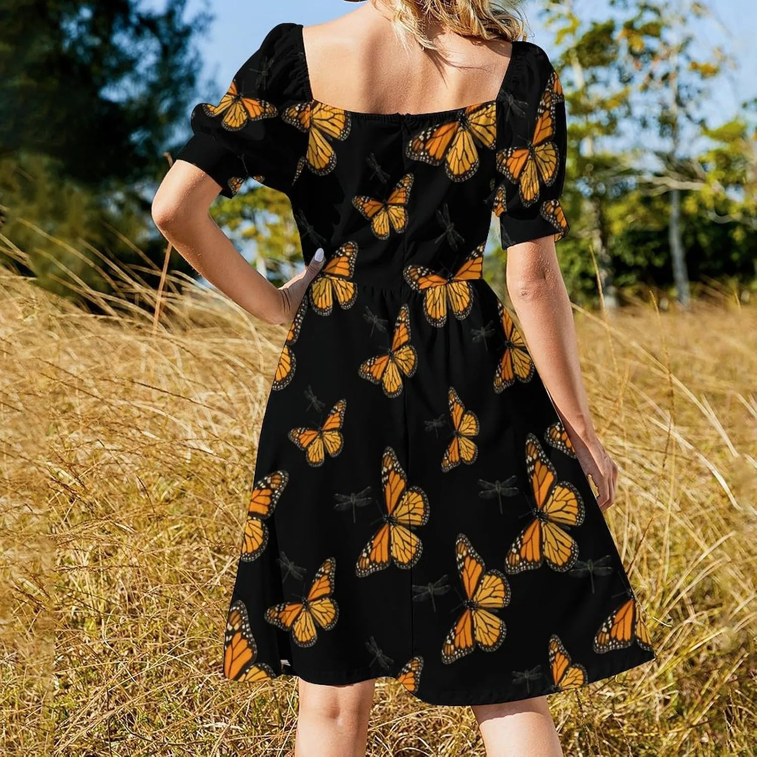 Женское летнее платье-трапеция с принтом бабочек, короткий рукав, Swing Dress, Style — фото 3