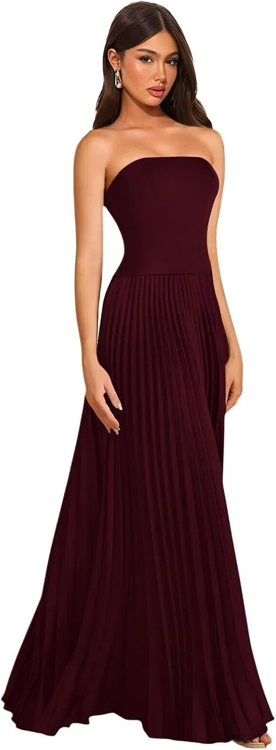 Женское вечернее платье с корсетом и плиссе, MS60, Burgundy